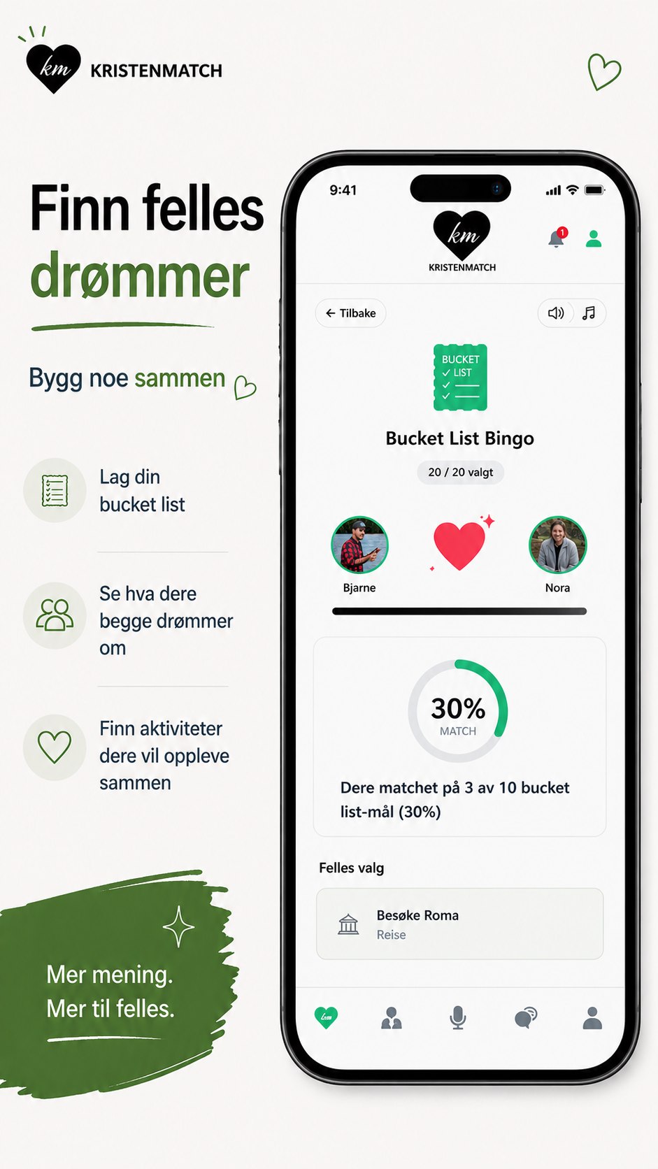 Finn felles drømmer med bucket list i Kristen Match